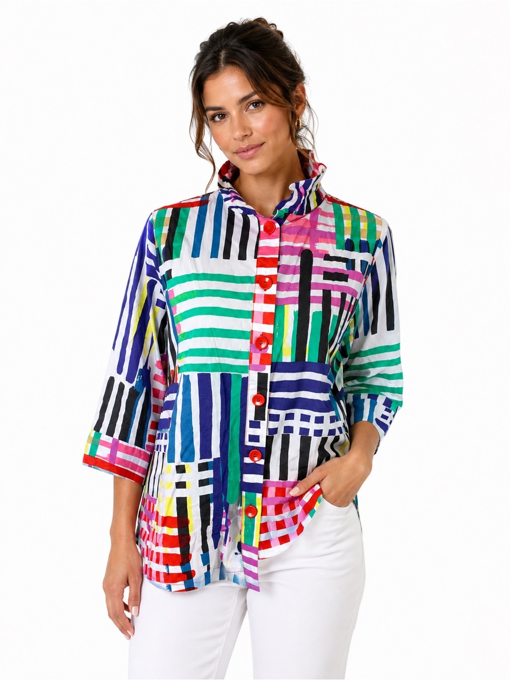 Terra SJ Apparel Multicolor Geometric Jacket S Button Front Artsy Statement